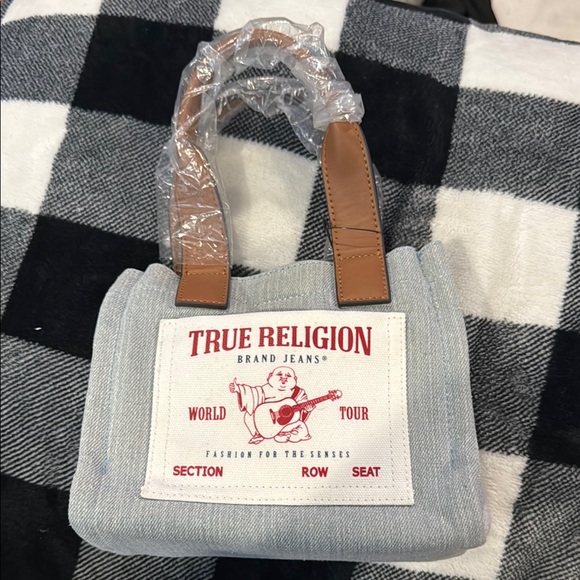 True Religion Blue and Tan Tote Bag - Picture 1 of 4